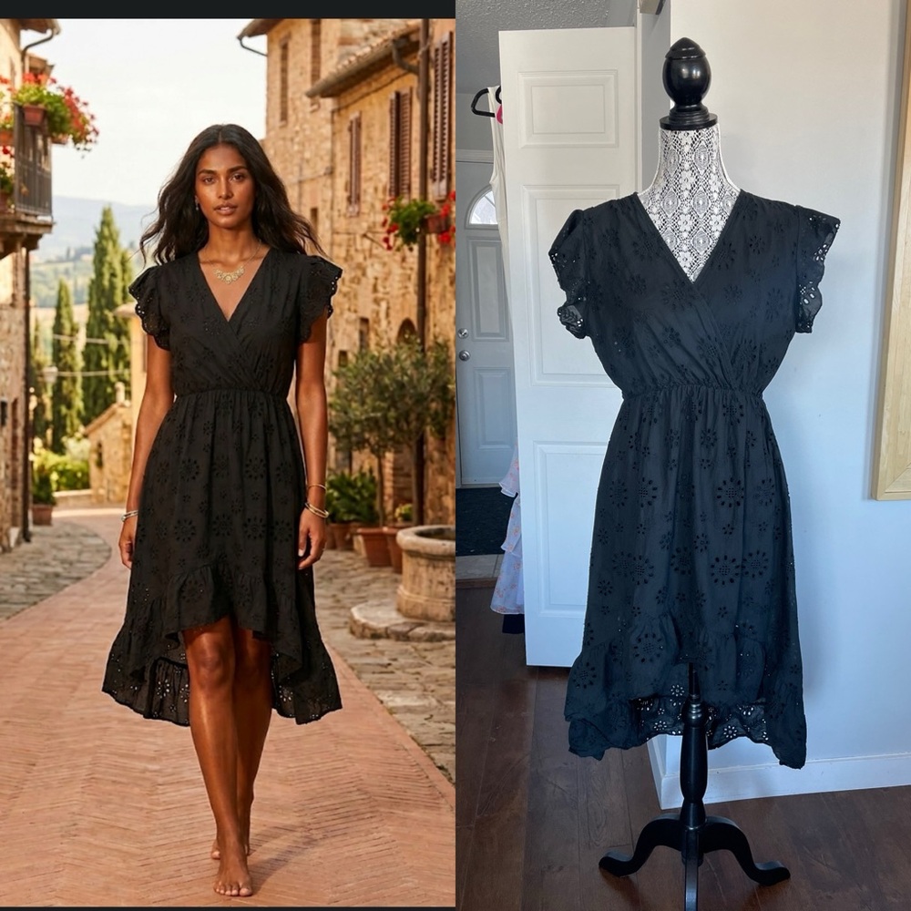 Large Valentina Naldi Designer 100% Cotton Made in Italy High Low Dress. Black.